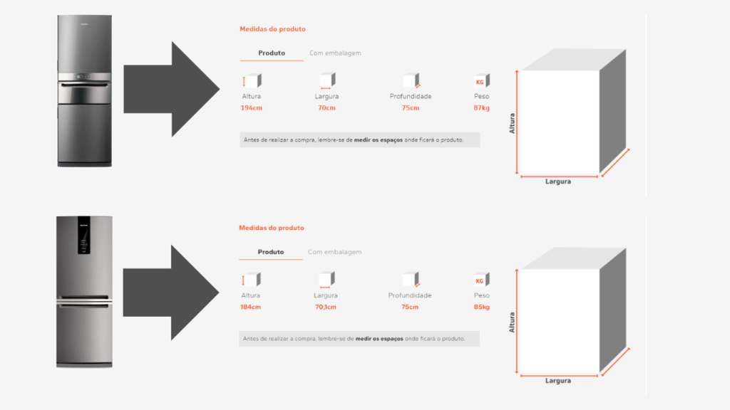 medidas da geladeiras Brastemp Inverse